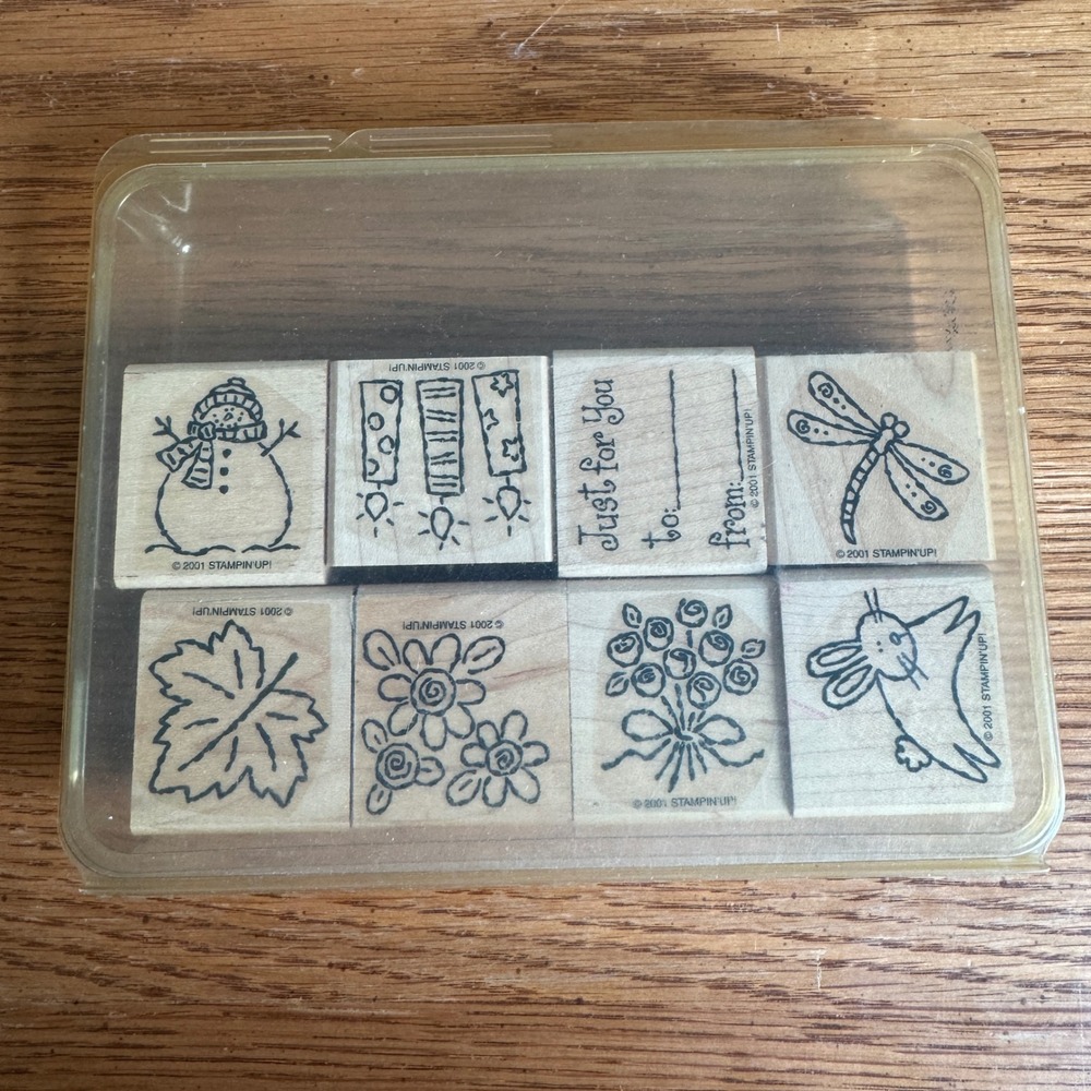 Stampin Up Tags & More Wood Mounted Rubber Stamp Set of 8 Vintage 2001 Holiday